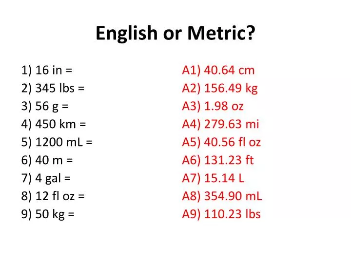 english or metric