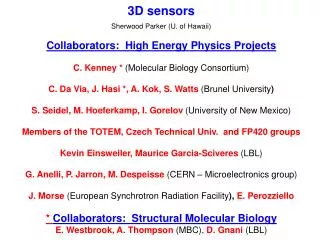 3D sensors Sherwood Parker (U. of Hawaii) Collaborators: High Energy Physics Projects