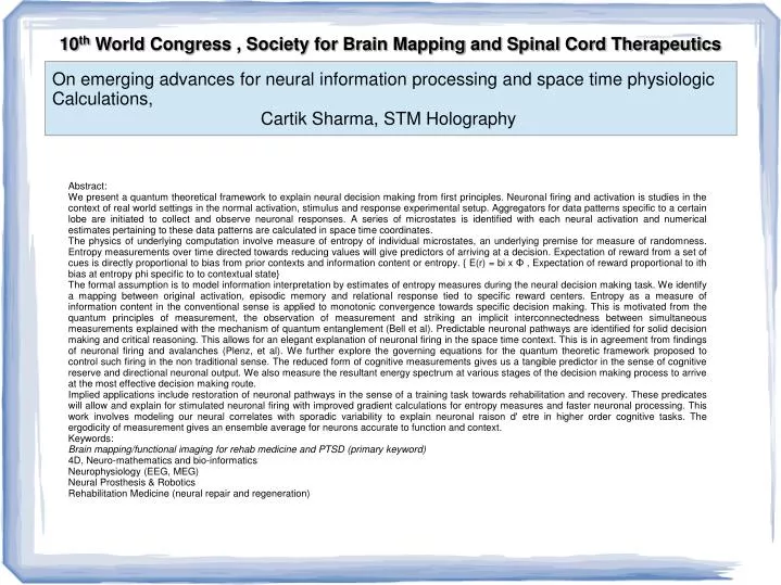 10 th world congress society for brain mapping and spinal cord therapeutics