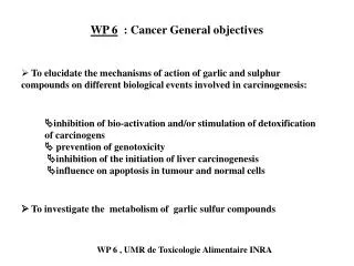 WP 6 : Cancer General objectives