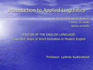 Introduction to Applied Linguistics
