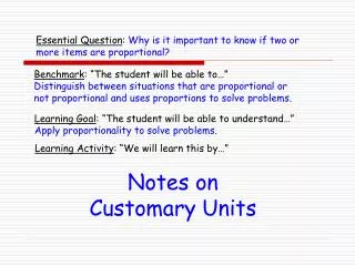 Notes on Customary Units