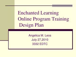 Enchanted Learning Online Program Training Design Plan