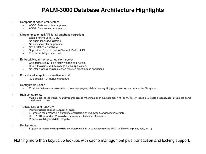 palm 3000 database architecture highlights