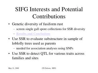 SIFG Interests and Potential Contributions