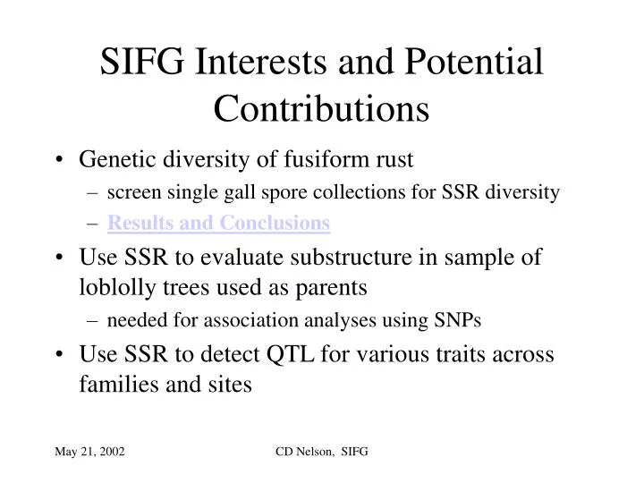 sifg interests and potential contributions
