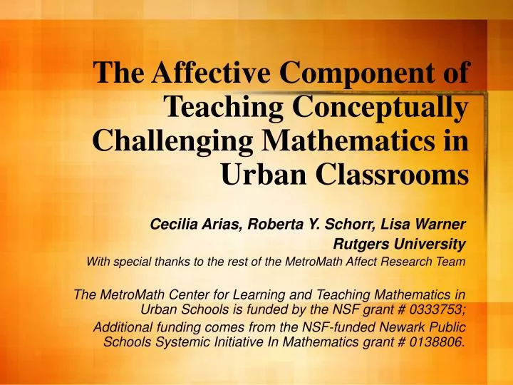 the affective component of teaching conceptually challenging mathematics in urban classrooms