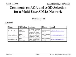 Comments on AOA and AOD Selection for a Multi-User SDMA Network