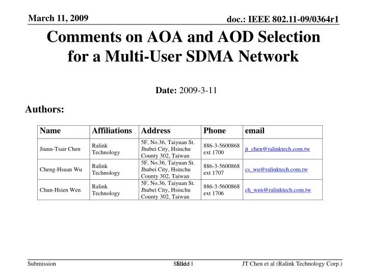 comments on aoa and aod selection for a multi user sdma network