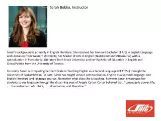 Sarah Bobko, Instructor