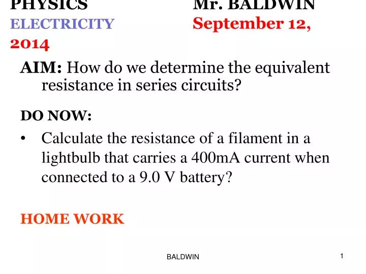 physics mr baldwin electricity september 12 2014