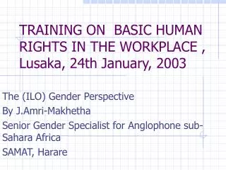 TRAINING ON BASIC HUMAN RIGHTS IN THE WORKPLACE , Lusaka, 24th January, 2003