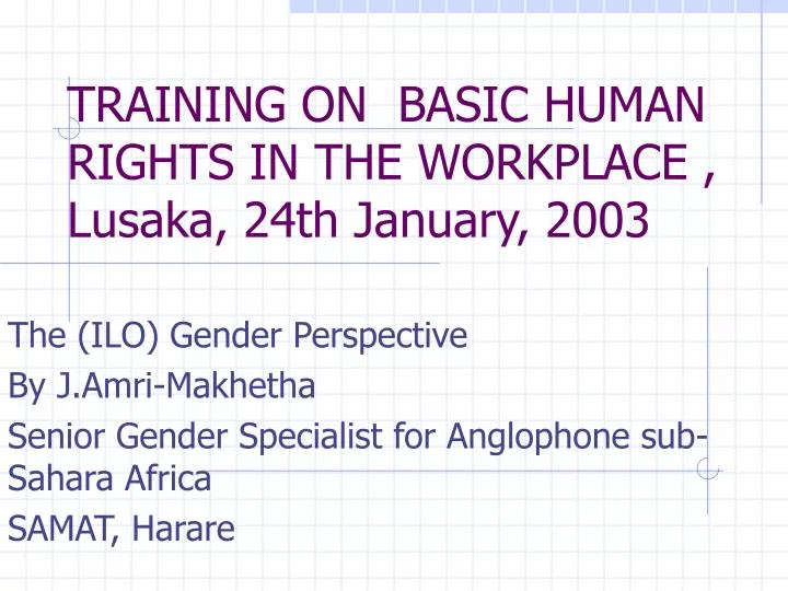 training on basic human rights in the workplace lusaka 24th january 2003