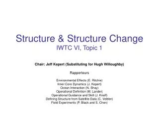 Structure &amp; Structure Change IWTC VI, Topic 1