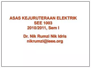 ASAS KEJURUTERAAN ELEKTRIK SEE 1003 2010/2011, Sem I