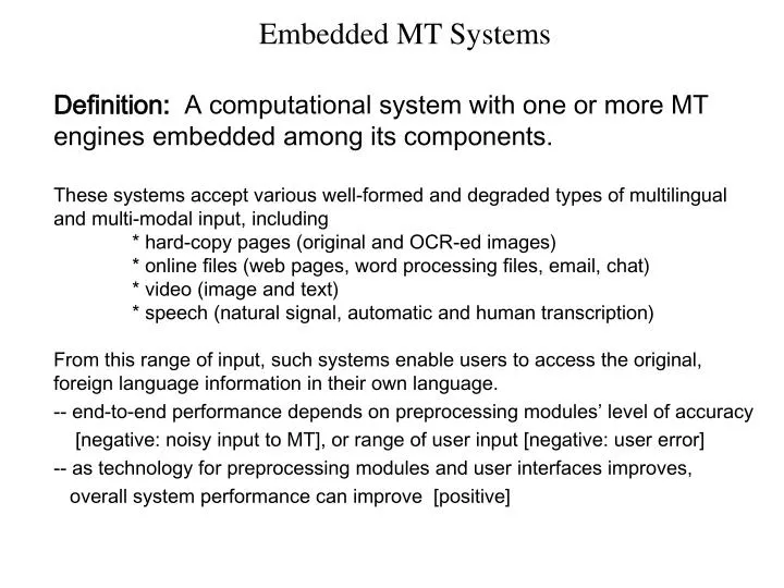 embedded mt systems