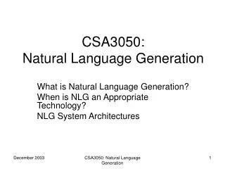 CSA3050: Natural Language Generation