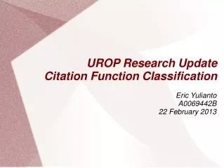 UROP Research Update Citation Function Classification