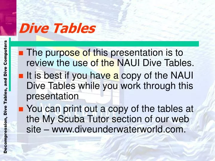 Dive Tables Powerpoint Presentation