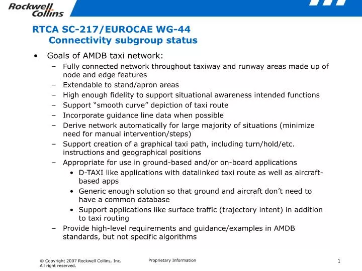 rtca sc 217 eurocae wg 44 connectivity subgroup status