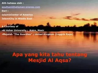 Apa yang kita tahu tentang Mesjid Al Aqsa?