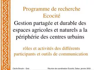 programme de recherche ecocit