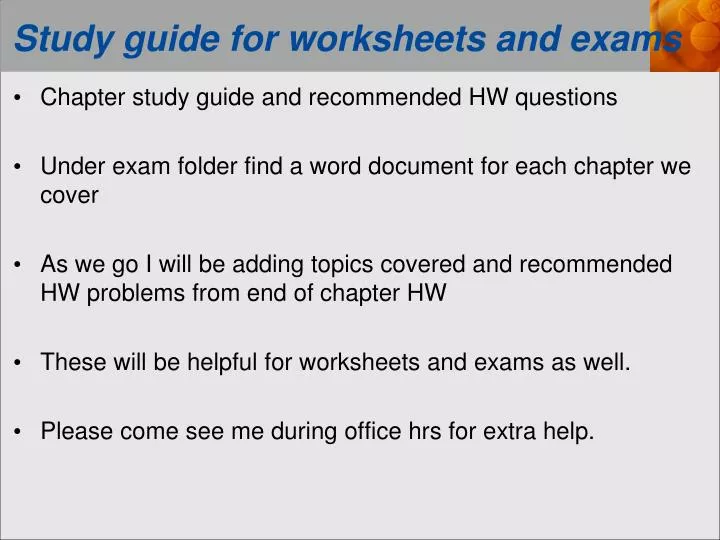 study guide for worksheets and exams