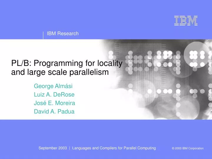 pl b programming for locality and large scale parallelism