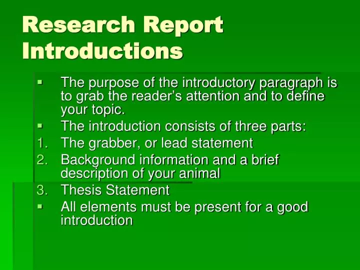 research report introductions