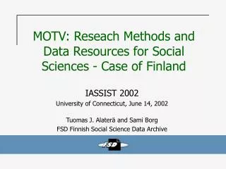 MOTV: Reseach Methods and Data Resources for Social Sciences - Case of Finland