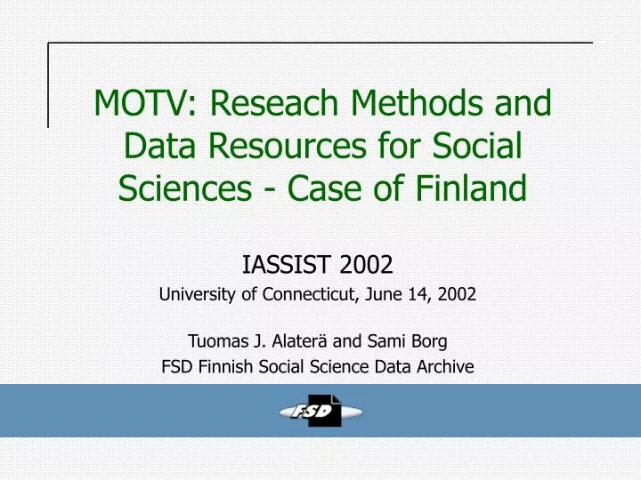 motv reseach methods and data resources for social sciences case of finland