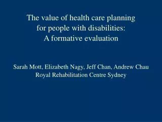 The value of health care planning for people with disabilities: A formative evaluation