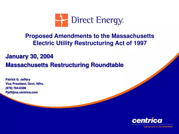 proposed amendments to the massachusetts electric utility restructuring act of 1997