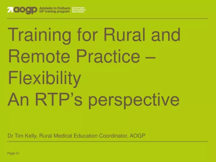 training for rural and remote practice flexibility an rtp s perspective