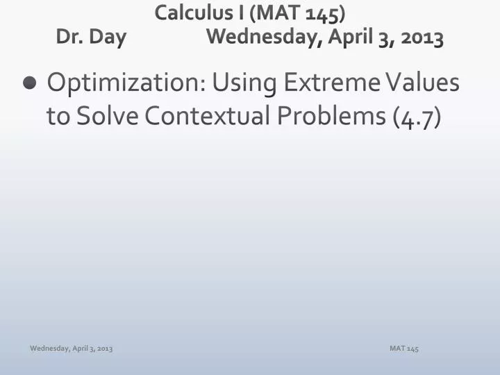 calculus i mat 145 dr day wednes day april 3 2013