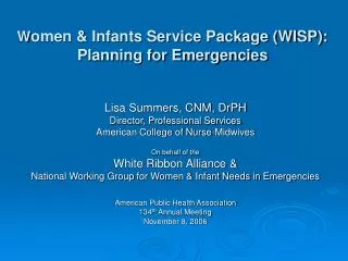 W omen &amp; Infants Service Package (WISP): Planning for Emergencies