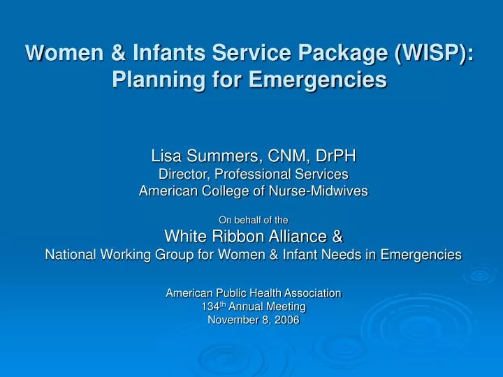 w omen infants service package wisp planning for emergencies
