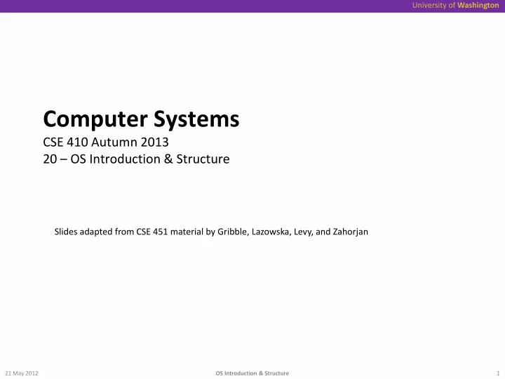 computer systems cse 410 autumn 2013 20 os introduction structure