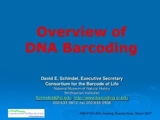 Overview of DNA Barcoding