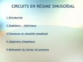 circuits en r gime sinuso dal