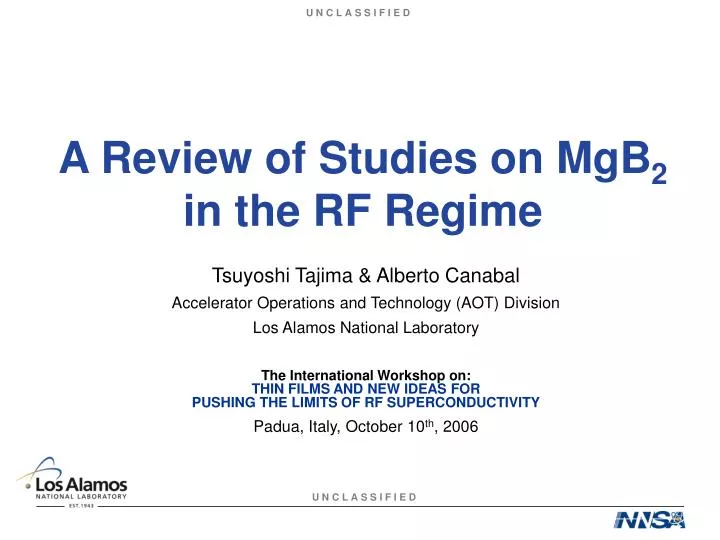 a review of studies on mgb 2 in the rf regime