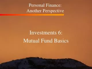 Personal Finance: Another Perspective