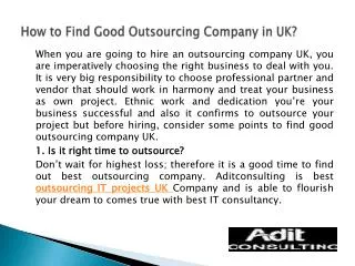 How to Find Good Outsourcing Company in UK?
