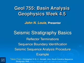 Geol 755: Basin Analysis Geophysics Week 4.5