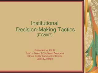 Institutional Decision-Making Tactics (FY2007)