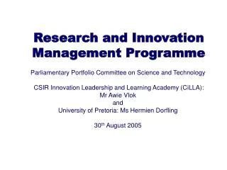 Research and Innovation Management Programme