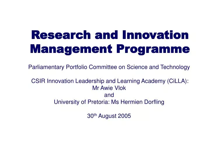 research and innovation management programme