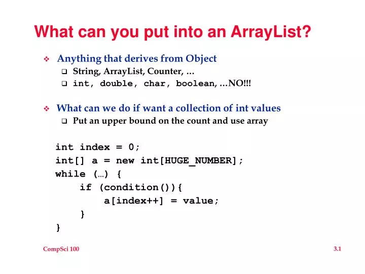 what can you put into an arraylist