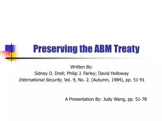 Preserving the ABM Treaty