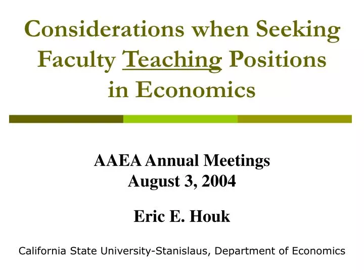 considerations when seeking faculty teaching positions in economics